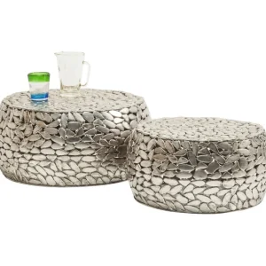 New KARE Design Coffee Table Pebbles Deluxe Silver (2/Set)