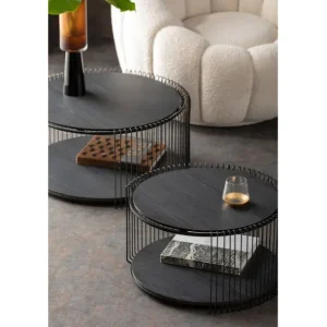Online KARE Design Coffee Table Wire Double Black Wood (2/Set)