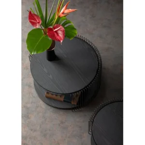 Online KARE Design Coffee Table Wire Double Black Wood (2/Set)