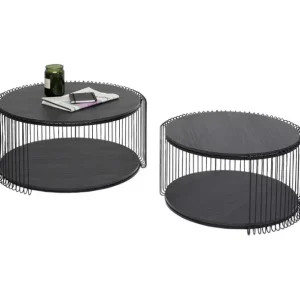 Online KARE Design Coffee Table Wire Double Black Wood (2/Set)