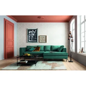 Best KARE Design Corner Sofa Gianni Velvet Dark Green Right Black