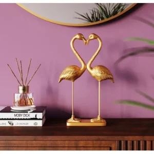 Hot KARE Design Deco Figurine Flamingo Love Gold 39cm