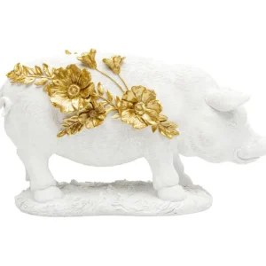 Outlet KARE Design Deco Figurine Flower Pig White 21cm