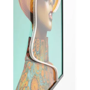 New KARE Design Framed Picture LED Sun Hat Woman Yellow 80x80cm