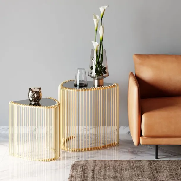 side_table_wire_triangle__1-1.webp Online KARE Design Side Table Wire Triangle Gold (2/Set)