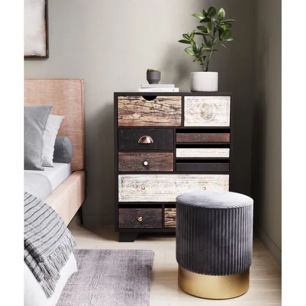 stool_cherry_grey_cord_br_1.webp Outlet KARE Design Stool Cherry Grey Cord Brass Ø35cm